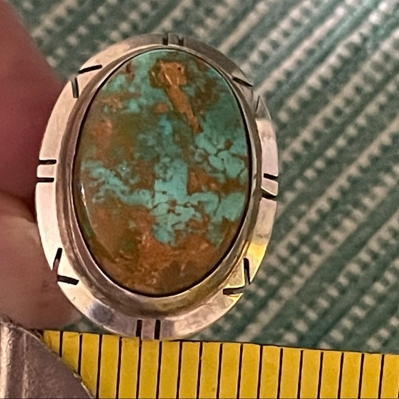 Native American High Grade Mountain Turquoise Ring Signed Sz6 almost 9g - Picture 7 of 15